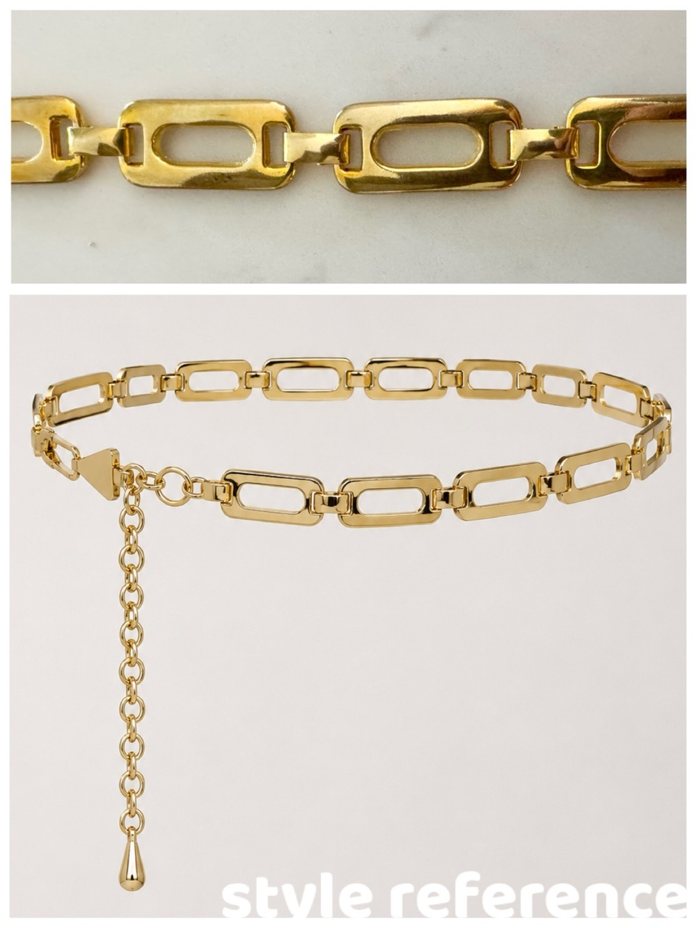 VTG Gold Geometric Link Chain Belt | Adjustable Waist Accessory - Picture 4 of 15